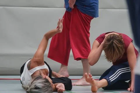 Dancers movement contact improvisation performance Stock Photos