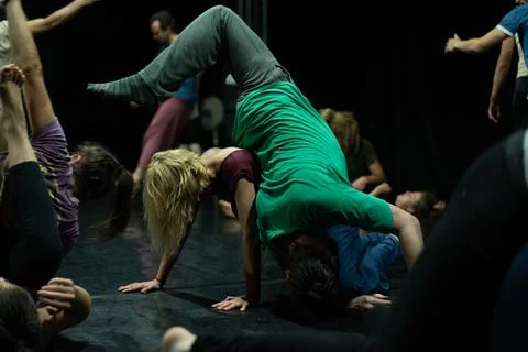 Dancers movement contact improvisation performance Stock Photos