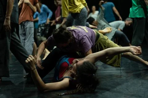 Dancers movement contact improvisation performance Stock Photos