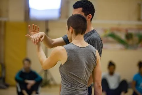 Dancers movement contact improvisation performance Stock Photos
