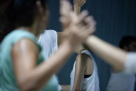Dancers movement contact improvisation performance Stock Photos