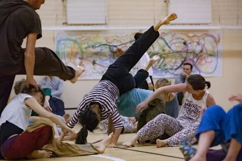 Dancers movement contact improvisation performance Stock Photos