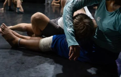Dancers movement contact improvisation performance Stock Photos