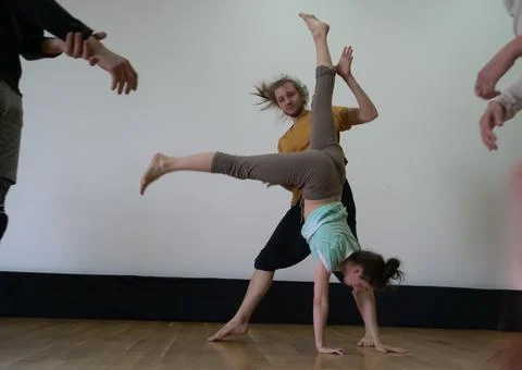 Dancers movement contact improvisation performance Stock Photos