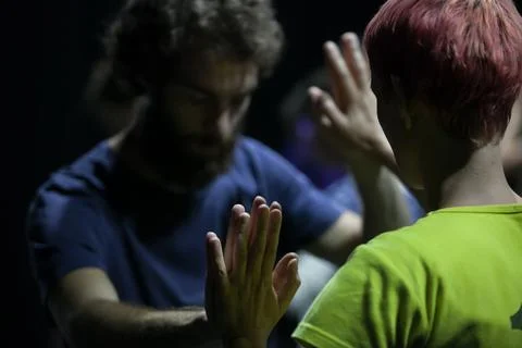 Dancers movement contact improvisation performance Stock Photos