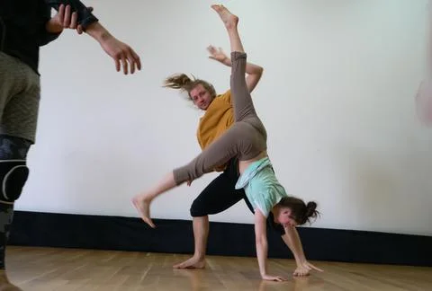 Dancers movement contact improvisation performance Stock Photos
