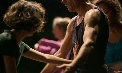 Dancers movement contact improvisation performance Stock Photos