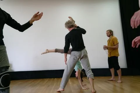 Dancers movement contact improvisation performance Stock Photos
