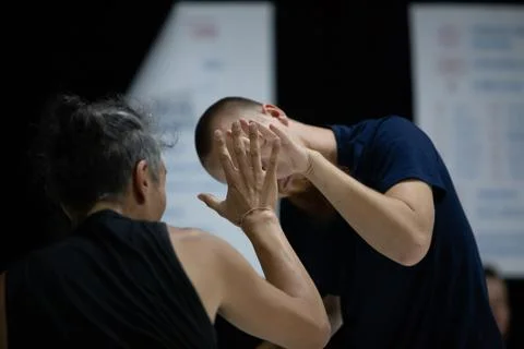 Dancers movement contact improvisation performance Stock Photos