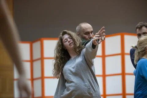 Dancers movement contact improvisation performance Stock Photos