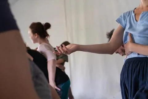 Dancers movement contact improvisation performance Stock Photos