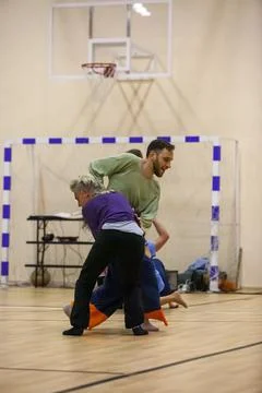Dancers movement contact improvisation performance Stock Photos