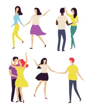 Dancers Moving in Pair, Couple Dancing Vector Ilustração Stock