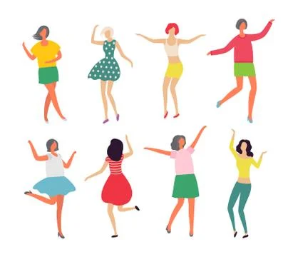 Dancers Moving in Pair, Couple Dancing Vector Ilustração Stock