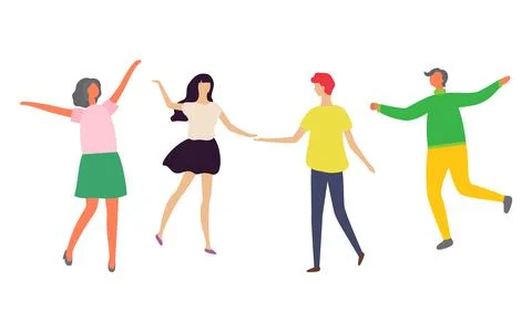 Dancers Moving in Pair, Couple Dancing Vector Ilustração Stock