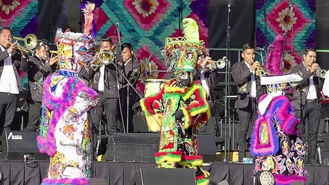 Dancers perform the Chinelos Dance Stock Footage 99500556