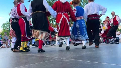 Dancers perform folk dance, traditional costumes, National Folklore Festival Stock Footage 337907321