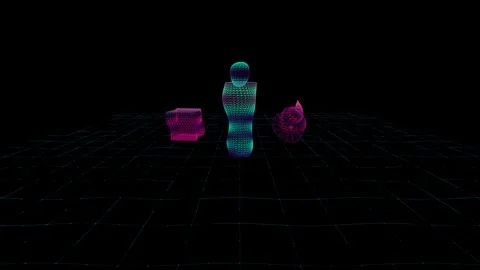 Dancing 3D Elements Black Background Data Visualization Video stock 335995922