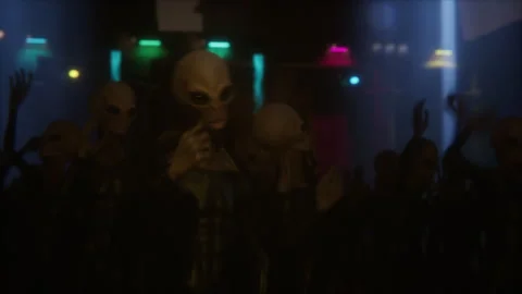 Dancing aliens lit by vibrant lights in a cosmic celebration Stock-Footage 294886168