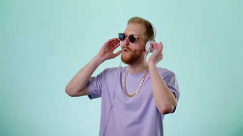 Dancing Alone Happy Hipster Young Man With Headphones And Sunglasses Stock Footage 170192693