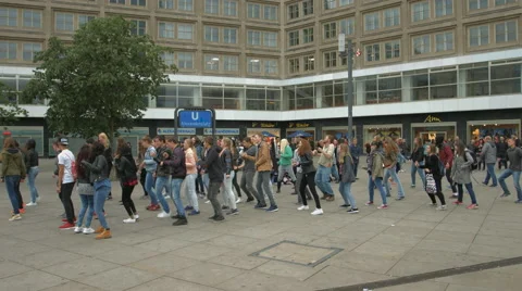 Dancing and having fun in Alexanderplatz, Berlin Stock Footage 53288374