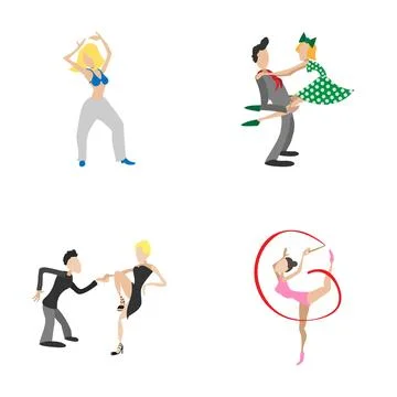 Dancing and rhythmic gymnastics performances flat vector characters Stock Illustration