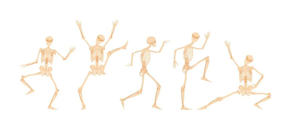 Dancing and running skeletons. Dead people are jumping merrily Stock Illustration