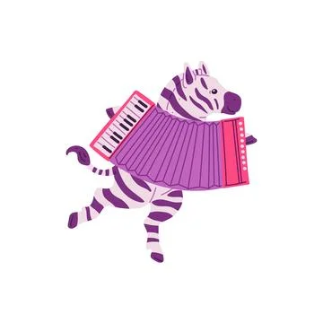 Dancing animals. Vector illustration of a dancing zebra with an accordion. Illustrazione stock