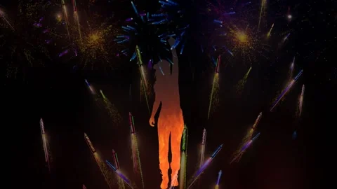 Dancing On an animated Fireworks Background, Silhouette Stock Footage 196817241