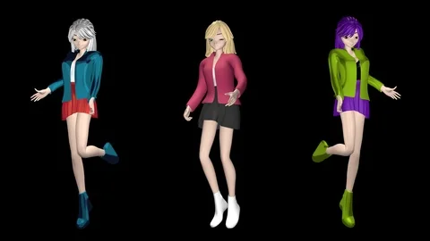The dancing anime girls Stock Footage 100724466