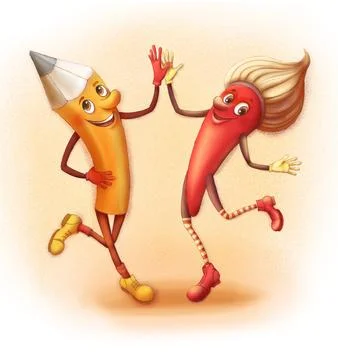 Dancing artist tools, bright comic Stock Illustration