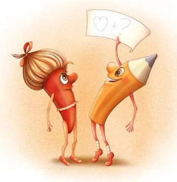 Dancing artist tools, bright comic, cartoon in children's style Stock Illustration