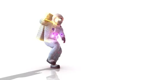 Dancing astronaut in white background with colorfull particles 4k Stock Footage 145465701
