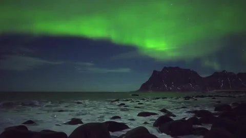 Dancing Aurora Borealis in Arctic Norway Night Sky Displaying Rare Optical Light Stock Footage 308969803