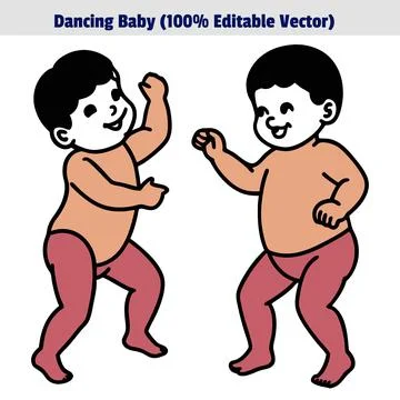 Dancing babies vector illustration. playful dancing babies cartoon. editable Stock-Illustration