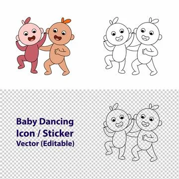 Dancing baby vector icon grid. cute baby sticker illustration set. editable cart Illustrazione stock