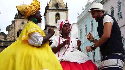 Dancing With Baiana - Brazilian Woman in Salvador, Bahia, Brazil Stock Footage