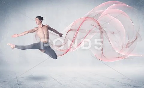 Dancing ballet performance artist with abstract swirl Stock Photos