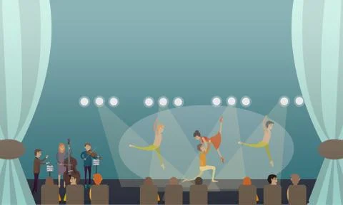 Dancing ballet performance vector illustration in flat style Stock Illustration