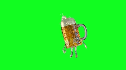 Dancing beer mug render 3D on green background Stock-Footage 90912781