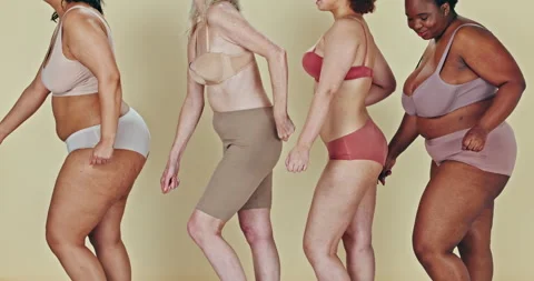Dancing, body positivity and closeup of women in underwear in a studio for self Vídeos de archivo 254927725