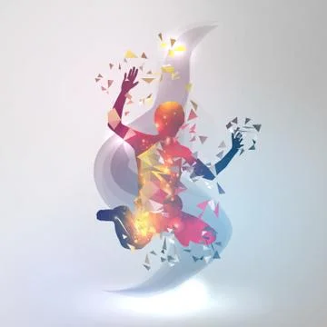 Dancing Boy with Colorful Geometric Triangles- Vector Illustration Stock Illustration