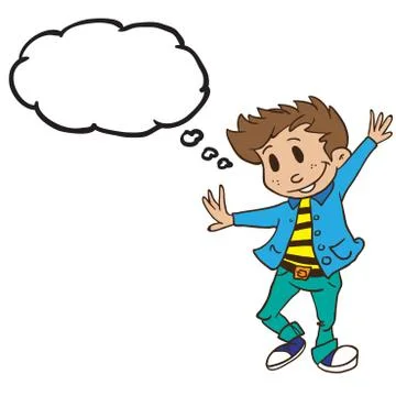 Dancing boy with thought bubble Stock Illustration