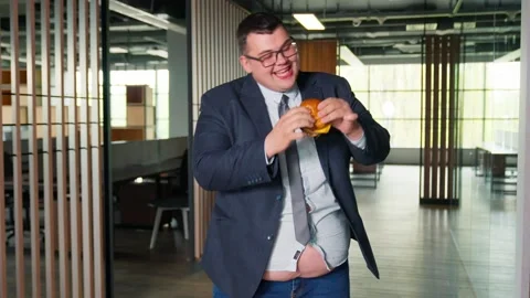 Dancing With Burger Businessman Stock Footage 273563725