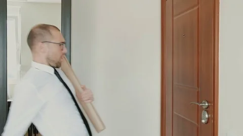 Dancing businessman going to work from home Stock Footage 80998937