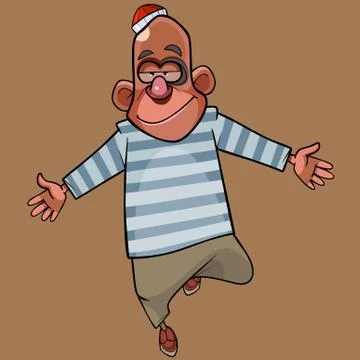 Dancing cartoon drunk man with a bruise in a sailors clothes Stock Illustration
