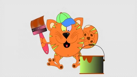 Dancing cat with brush and paint on a blank background. Stock Footage 148988221
