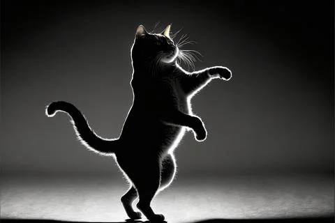 Dancing cat silhouette on the floor Stock Illustration