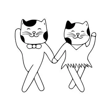 Dancing cats doodle icon. Cute pets vector art on white background. Stock Illustration