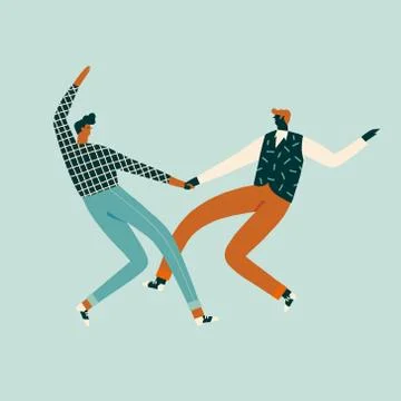 Dancing characters couple card in retro 50s style illustration. Stock Illustration